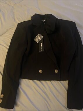 Fashion Nova Black Cropped Double-Breasted Blazer Jacket